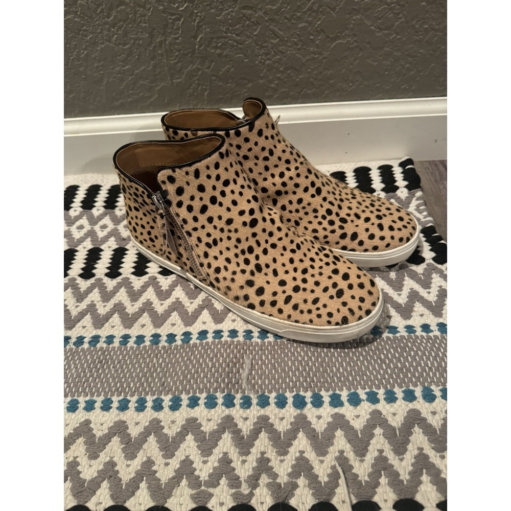 Crown Vintage Zia Mid Top Leopard Print Calf Hair Sneakers Size 9 Brown Black